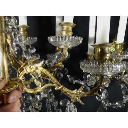 Paire d'Appliques à 8 Bras De Lumière, Bronze, Laiton, Verre Et Cristal, époque XIX ème – Image 5