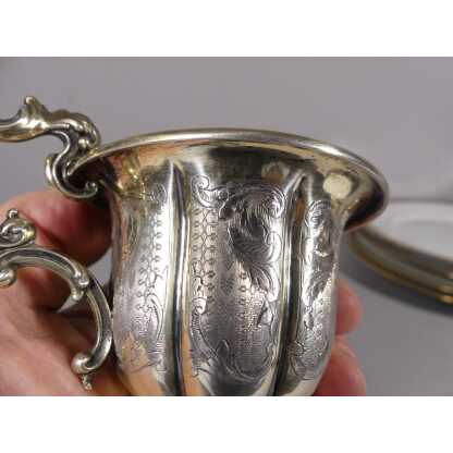 Tasse à Café En Argent Massif Guilloché Et Gravé, époque Louis Philippe – Image 3