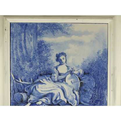 Tableau En Céramique Bleue Et Blanche d'Après Boucher Dans Le Goût De Delt Ou Azulejos – Image 8