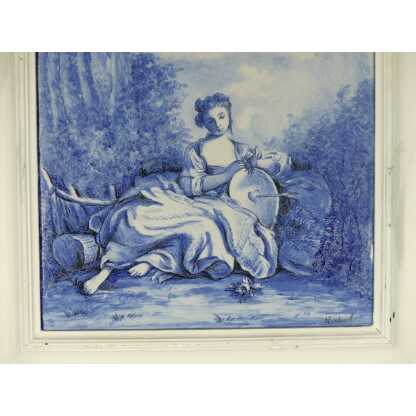 Tableau En Céramique Bleue Et Blanche d'Après Boucher Dans Le Goût De Delt Ou Azulejos – Image 3