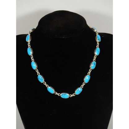 Collier Vintage Argent Massif Et Turquoise, époque 1980