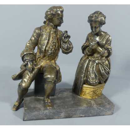 La Confession, Statuette En Bronze Représentant Un Homme Et Une Femme En Train De Prier XIX ème