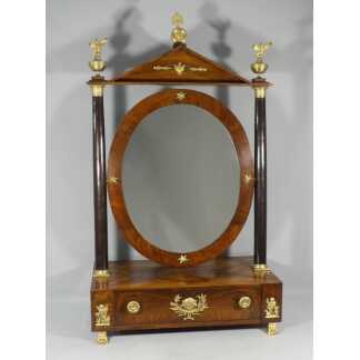 Psyché De Table d'époque Empire En Noyer Et Bronze Doré, Miroir, Coiffeuse, Barbière, Début XIX