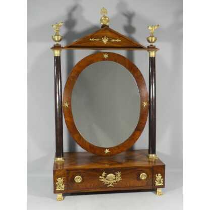 Psyché De Table d'époque Empire En Noyer Et Bronze Doré, Miroir, Coiffeuse, Barbière, Début XIX