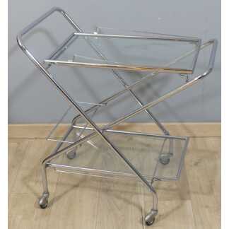 Desserte, Bar Roulant Pliant En Métal Chromé Et Verre, époque 1970-1980