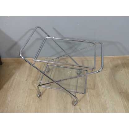 Desserte, Bar Roulant Pliant En Métal Chromé Et Verre, époque 1970-1980 – Image 5