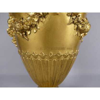 Barbedienne, Paire De Vases Cassolettes En Bronze Doré Ciselé Aux Fleurs, XIX ème – Image 6