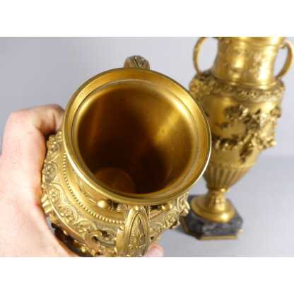 Barbedienne, Paire De Vases Cassolettes En Bronze Doré Ciselé Aux Fleurs, XIX ème – Image 8