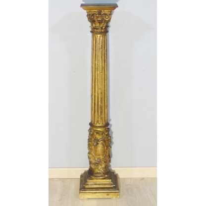 Colonne De Présentation En Bois Doré Chapiteau Corinthien, époque XVIII ème Siècle