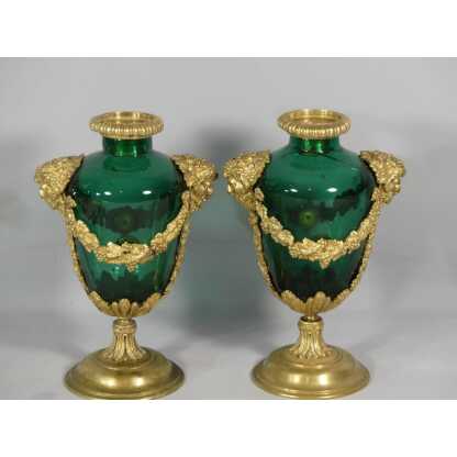 Paire De Vases Cassolettes Louis XVI En Verre Et Bronze, époque XIX ème – Image 2