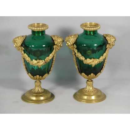 Paire De Vases Cassolettes Louis XVI En Verre Et Bronze, époque XIX ème – Image 16