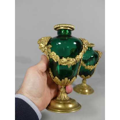 Paire De Vases Cassolettes Louis XVI En Verre Et Bronze, époque XIX ème – Image 14