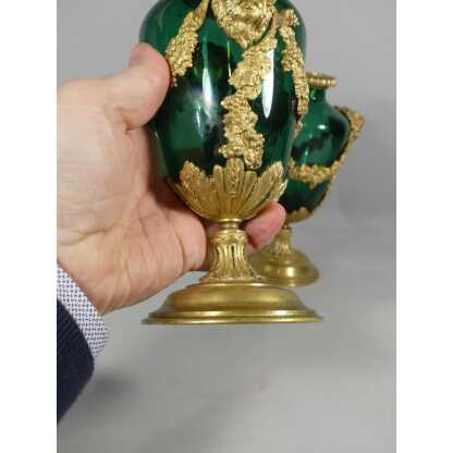 Paire De Vases Cassolettes Louis XVI En Verre Et Bronze, époque XIX ème – Image 11