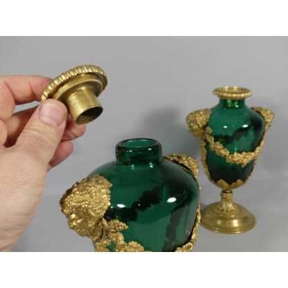 Paire De Vases Cassolettes Louis XVI En Verre Et Bronze, époque XIX ème – Image 9