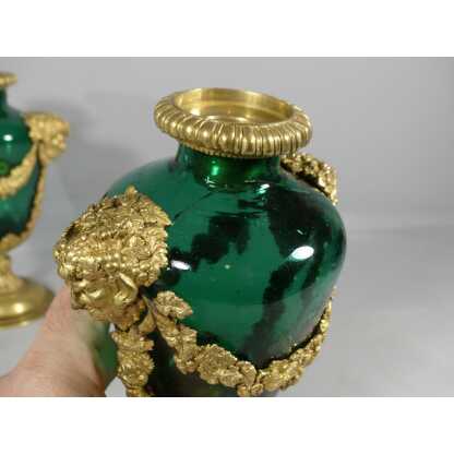 Paire De Vases Cassolettes Louis XVI En Verre Et Bronze, époque XIX ème – Image 7