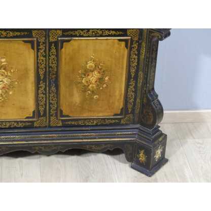Meuble d'Appui, Buffet Napoléon III Peint De Fleurs Sur Fond Noir Et Doré, époque XIX ème – Image 14