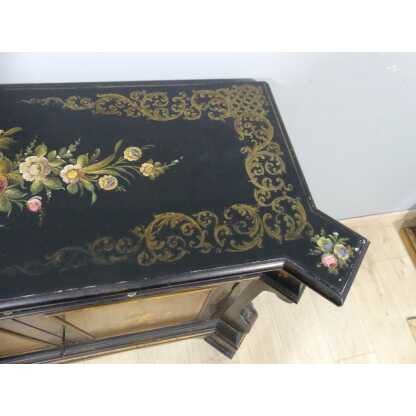 Meuble d'Appui, Buffet Napoléon III Peint De Fleurs Sur Fond Noir Et Doré, époque XIX ème – Image 7