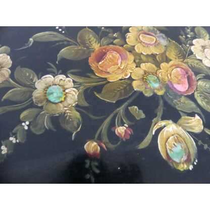 Meuble d'Appui, Buffet Napoléon III Peint De Fleurs Sur Fond Noir Et Doré, époque XIX ème – Image 8