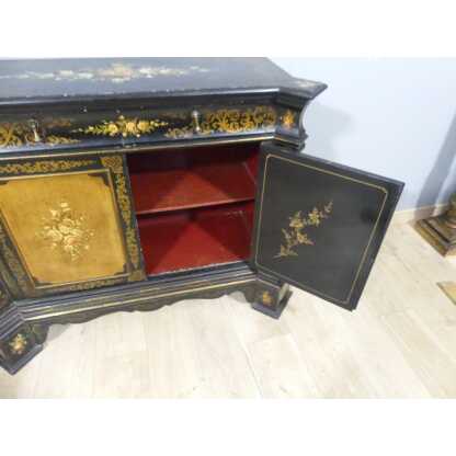 Meuble d'Appui, Buffet Napoléon III Peint De Fleurs Sur Fond Noir Et Doré, époque XIX ème – Image 12