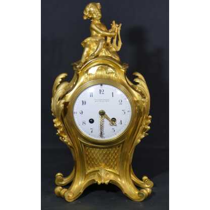 Fernand Gervais, Pendule Louis XV Rocaille En Bronze Doré, époque XIX ème Siècle