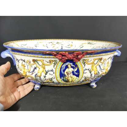 Gien Renaissance XIX ème, Grand Centre De Table Formant Jardinière En Faïence – Image 4