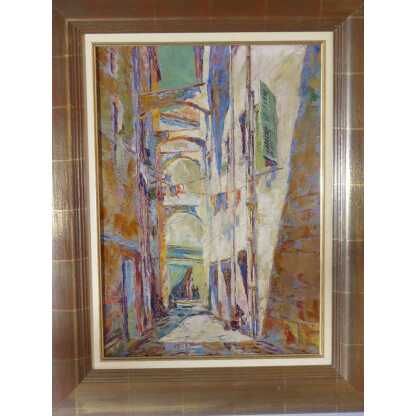 Hermann Wagner, Ruelle Du Sud Avec Linge Aux Fenêtres, Tableau Huile Sur Toile Daté 1926 – Image 2
