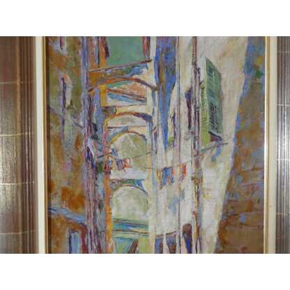 Hermann Wagner, Ruelle Du Sud Avec Linge Aux Fenêtres, Tableau Huile Sur Toile Daté 1926 – Image 14