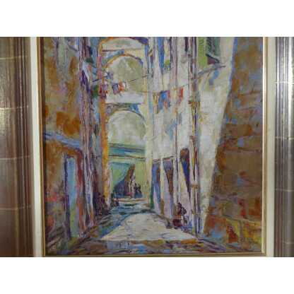 Hermann Wagner, Ruelle Du Sud Avec Linge Aux Fenêtres, Tableau Huile Sur Toile Daté 1926 – Image 13