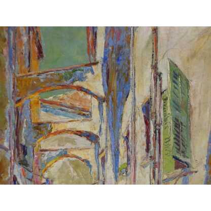 Hermann Wagner, Ruelle Du Sud Avec Linge Aux Fenêtres, Tableau Huile Sur Toile Daté 1926 – Image 5