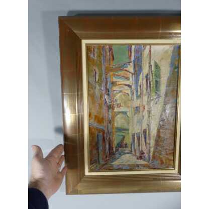 Hermann Wagner, Ruelle Du Sud Avec Linge Aux Fenêtres, Tableau Huile Sur Toile Daté 1926 – Image 3