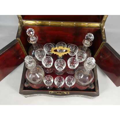 Cave à Liqueur Napoléon III En Marqueterie De Nacre Et Laiton, Verrerie Cristal Baccarat, XIX è – Image 6