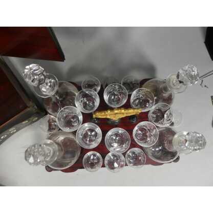 Cave à Liqueur Napoléon III En Marqueterie De Nacre Et Laiton, Verrerie Cristal Baccarat, XIX è – Image 8