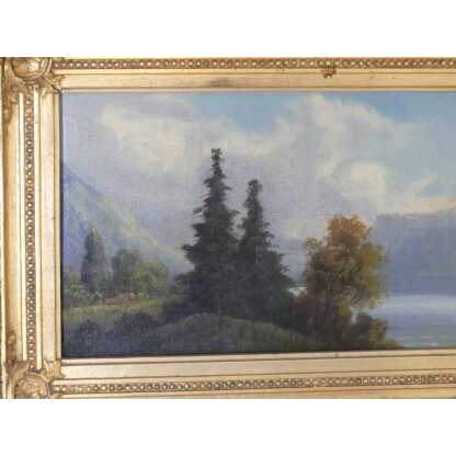 Paysage De Suisse, Paire De Tableaux Montagne, Lac Et Forêt, Cadres Bois Doré – Image 6