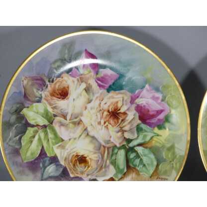 Les Roses, Paire De Plats Décoratifs En Porcelaine De Limoges Par Desgropes – Image 10
