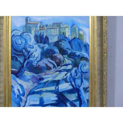 Village De Carros Par Thierry Grenier, Huile Sur Toile Dans Les Tons De Bleu – Image 11