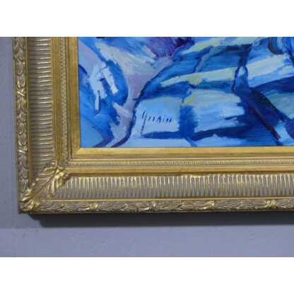 Village De Carros Par Thierry Grenier, Huile Sur Toile Dans Les Tons De Bleu – Image 9