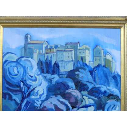 Village De Carros Par Thierry Grenier, Huile Sur Toile Dans Les Tons De Bleu – Image 6