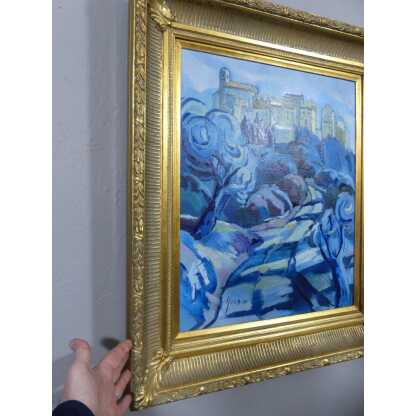 Village De Carros Par Thierry Grenier, Huile Sur Toile Dans Les Tons De Bleu – Image 3