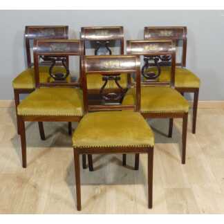 6 Chaises à La Lyre De Style Empire En Acajou, époque Fin XIX ème