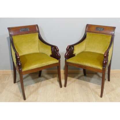 Paire De Fauteuils Aux Cygnes De Style Empire En Acajou, époque Fin XIX ème – Image 2