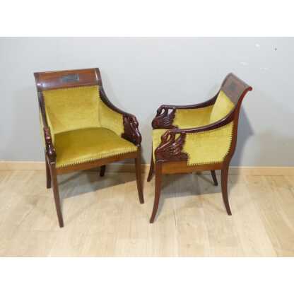 Paire De Fauteuils Aux Cygnes De Style Empire En Acajou, époque Fin XIX ème – Image 4