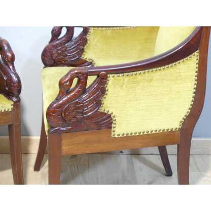 Paire De Fauteuils Aux Cygnes De Style Empire En Acajou, époque Fin XIX ème – Image 17