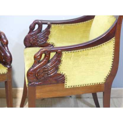 Paire De Fauteuils Aux Cygnes De Style Empire En Acajou, époque Fin XIX ème – Image 16