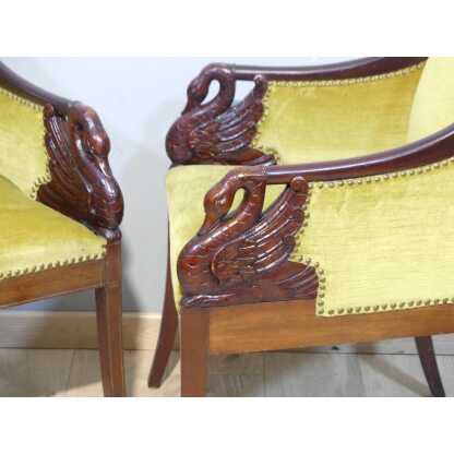 Paire De Fauteuils Aux Cygnes De Style Empire En Acajou, époque Fin XIX ème – Image 15