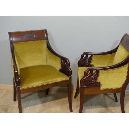 Paire De Fauteuils Aux Cygnes De Style Empire En Acajou, époque Fin XIX ème – Image 12