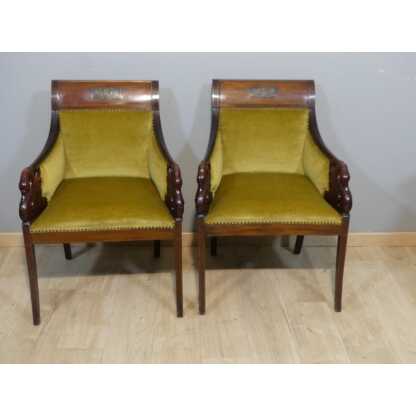 Paire De Fauteuils Aux Cygnes De Style Empire En Acajou, époque Fin XIX ème – Image 7