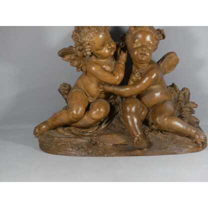 Fernand Cian, Les Cherubins, Angelot Grand Groupe Sculpture En Terre Cuite, époque Début XX ème – Image 5