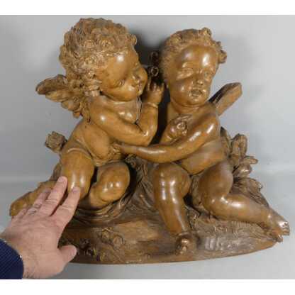 Fernand Cian, Les Cherubins, Angelot Grand Groupe Sculpture En Terre Cuite, époque Début XX ème – Image 3