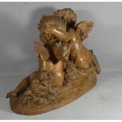 Fernand Cian, Les Cherubins, Angelot Grand Groupe Sculpture En Terre Cuite, époque Début XX ème – Image 6
