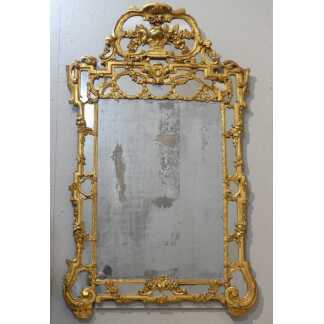 Grand Miroir Provençal à Parcloses En Bois Sculpté Doré époque Louis XVI, Fin XVIII ème Siècle